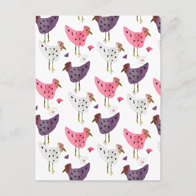 Aquarell-Hahn-Blumenmuster   Postkarte (Vorderseite)