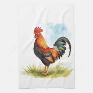 Aquarell Hahn Geschirrtuch