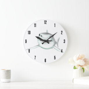 Aquarell-Hai lächelnd grauer grüner Ozean-Tier  Große Wanduhr