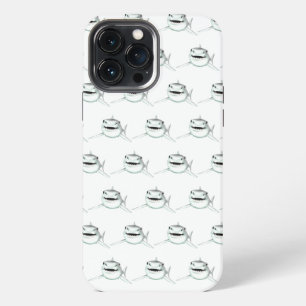 Aquarell-Hai lächelnd grauer grüner Ozean-Tier iPhone 13 Pro Max Hülle