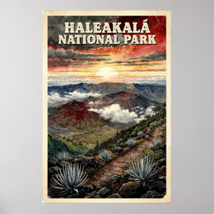 Aquarell Haleakalā Nationalpark Retro Poster