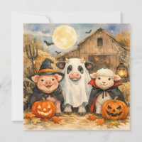 Aquarell-Halloween-Bauernhoftiere bei der Scheune