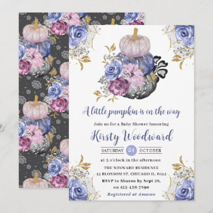 Aquarell-Halloween-Blumen-Kürbisse-Baby-Party Einladung