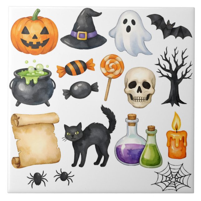 Aquarell-Halloween-Collage  Fliese (Vorderseite)