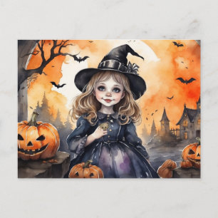 Aquarell-Halloween-Hexe Feiertagspostkarte