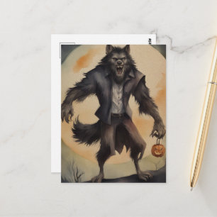 Aquarell-Halloween-Werwolf Postkarte