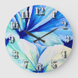 Aquarell Handgemalt Royal Blue Blume Petals Große Wanduhr