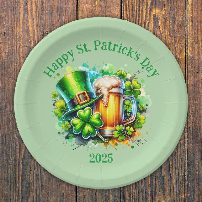 Aquarell Happy St. Patrick's Day Party Accessoire Pappteller (Von Creator hochgeladen)