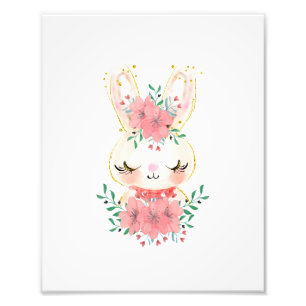 Aquarell-Häschen mit Blumen-Foto-Print Fotodruck