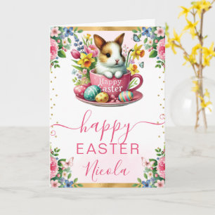 Aquarell-Hase Frühlingsblumen Frohe Ostern Karte
