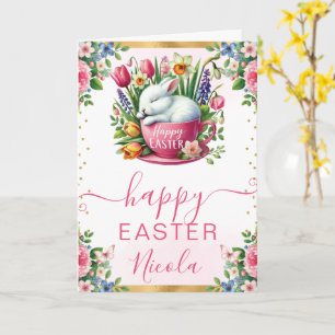 Aquarell-Hase Frühlingsblumen Frohe Ostern Karte