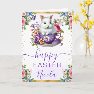 Aquarell-Hase Frühlingsblumen Frohe Ostern Karte