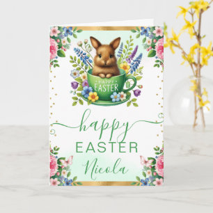 Aquarell-Hase Frühlingsblumen Frohe Ostern Karte