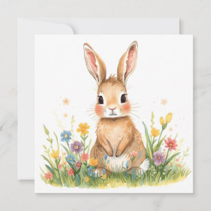Aquarell-Hase mit Blumen Feiertagskarte