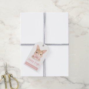 Aquarell-Hase mit rosa Schleife Süßer Osterhase Geschenkanhänger