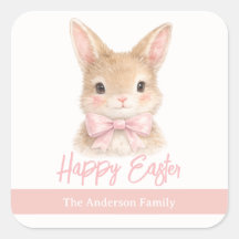 Aquarell-Hase mit rosa Schleife| Süßer Osterhase