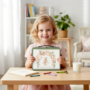 Aquarell-Hasen-Ballerina-Blumenbogen-Metall-Lunchb Metall Brotdose