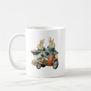 Aquarell-Hasen-Biker Kaffeetasse