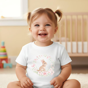 Aquarell-Hasen-Kaninchen-Blumenkranz Baby Strampler