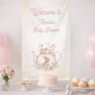 Aquarell-Hasen-Teeparty-Blumengesicht-Baby-Party Banner