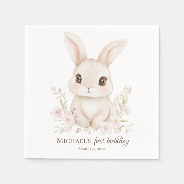 Aquarell-Hasen-Tischwäsche zum ersten Geburtstag Serviette (Vorderseite)