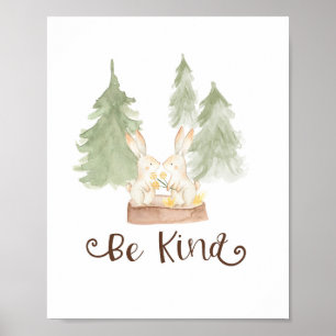 Aquarell-Hasen-Wald Freunde Seid nett Kinderzimmer Poster