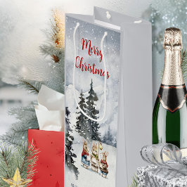 Aquarell-Hasen-Weihnachtssänger-Cottagecore Geschenktüte Für Weinflaschen