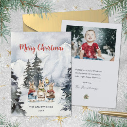 Aquarell-Hasen-Weihnachtssänger Familienfoto Weihn Feiertagskarte