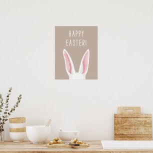 Aquarell-Hasenohren auf Beige Frohe Ostern Poster