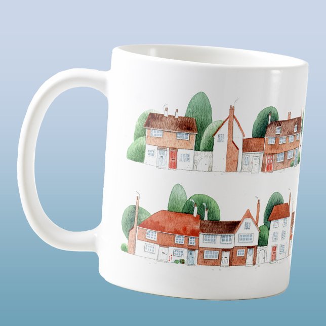 Aquarell-Hauskunst Kaffeetasse (Watercolor houses and cottages art coffee mug)