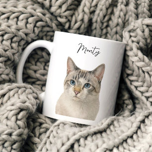 Aquarell-Haustier-Katze-Porträt-Schriftname Kaffeetasse