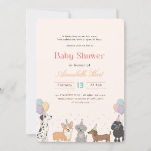 Aquarell-Haustier-Pawty-Hunde-Baby-Party Einladung