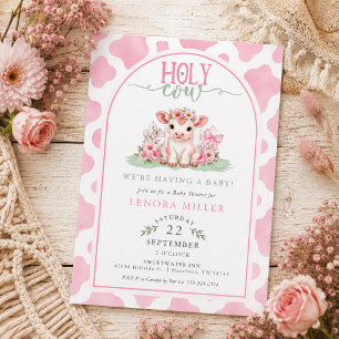Aquarell Heilige Kuh Rosa Kuhdruck Mädchen Baby Sh Einladung