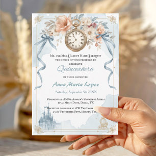Aquarell hellblau Cinderella Thema Quinceanera Einladung