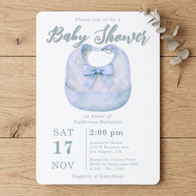 Aquarell Hellblauer Bogen-Bib Baby-Party Einladung (Von Creator hochgeladen)