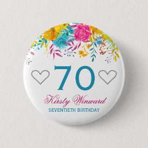 Aquarell Helle Farbige Frühlingsblumen Geburtstag Button