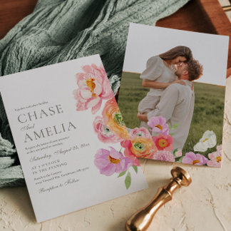 Aquarell Helle Florale Foto Hochzeitseinladung Einladung