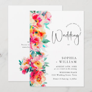 Aquarell Helle Rosa Orange Blumen Hochzeit Einladung