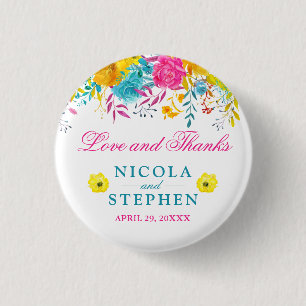 Aquarell Helle Sommerblumen Hochzeit Button