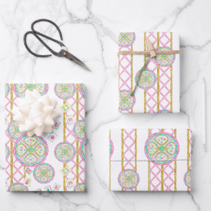 Aquarell Helles Mahjong-Medaillon Geschenkpapier Set