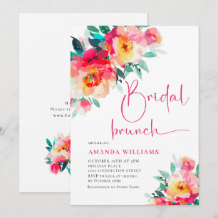 Aquarell Helles Rosa Orange Blumen Brautparty Einladung