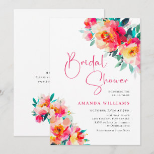 Aquarell Hellrosa Orange Blumen Brautparty Einladung