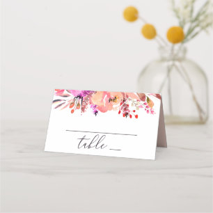 Aquarell-hellrosa-Pfirsich-Herbst-Blumenhochzeit Platzkarte