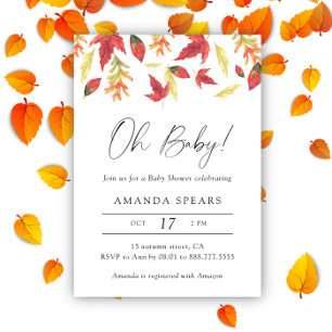 Aquarell herabfallende Blätter Herbst-Baby-Party Einladung