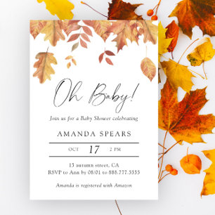Aquarell herabfallende Blätter Herbst-Baby-Party Einladung