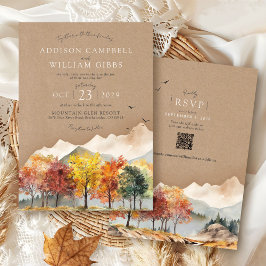 Aquarell Herbst Baum Berg Rustikale Kraft Hochzeit Einladung