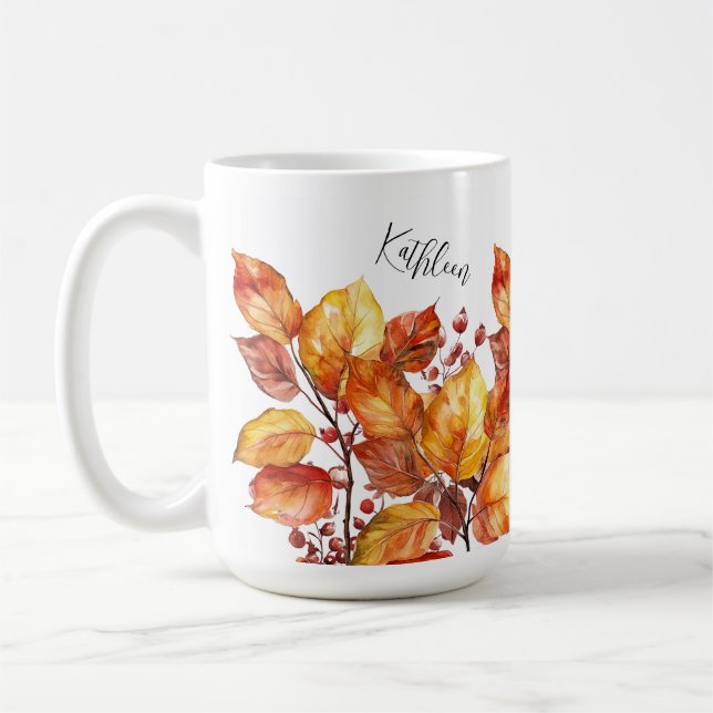 Aquarell Herbst Blätter Design Kaffeetasse (Links)