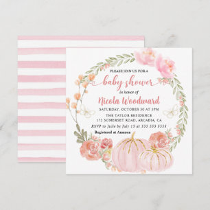 Aquarell Herbst-Blumen-Kürbis-Kranz Baby Shower Einladung