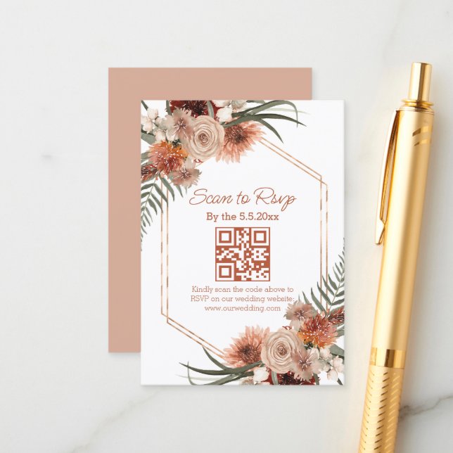 Aquarell-Herbst-Blumen-QR-Code-RSVP-Hochzeit Begleitkarte (Vorderseite/Rückseite Beispiel)