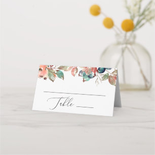 Aquarell-Herbst-Blumengarten-Hochzeit. Blaubeere Platzkarte